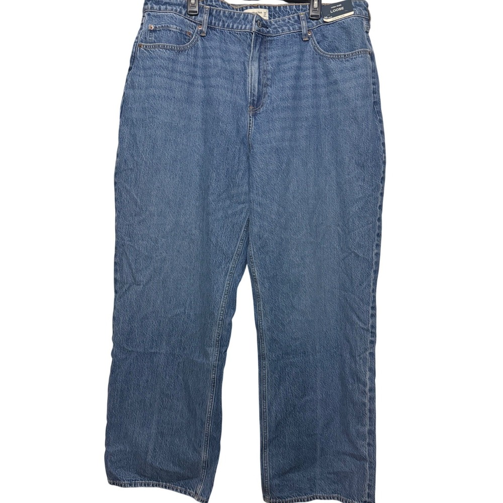 Abercrombie & Fitch Curve Love High Rise Loose Jeans 35 Long Medium Wash NWT